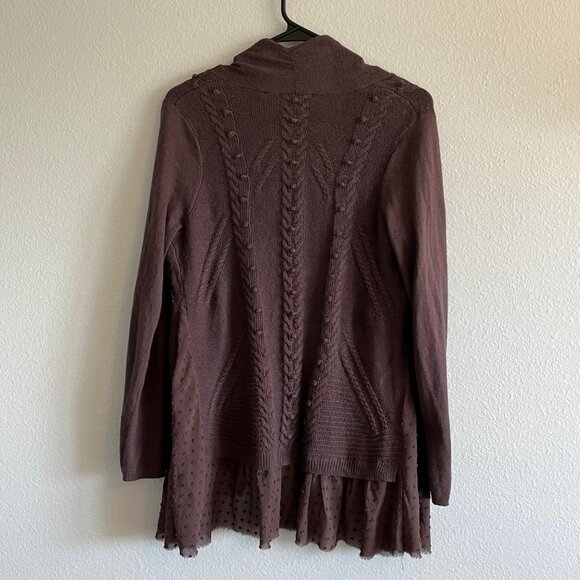 Knitted & Knotted Open Front Cardigan Long Line Cotton Cashmere Blend Purple Med - Picture 7 of 14
